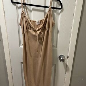 Tan Sleeveless Midi Dress